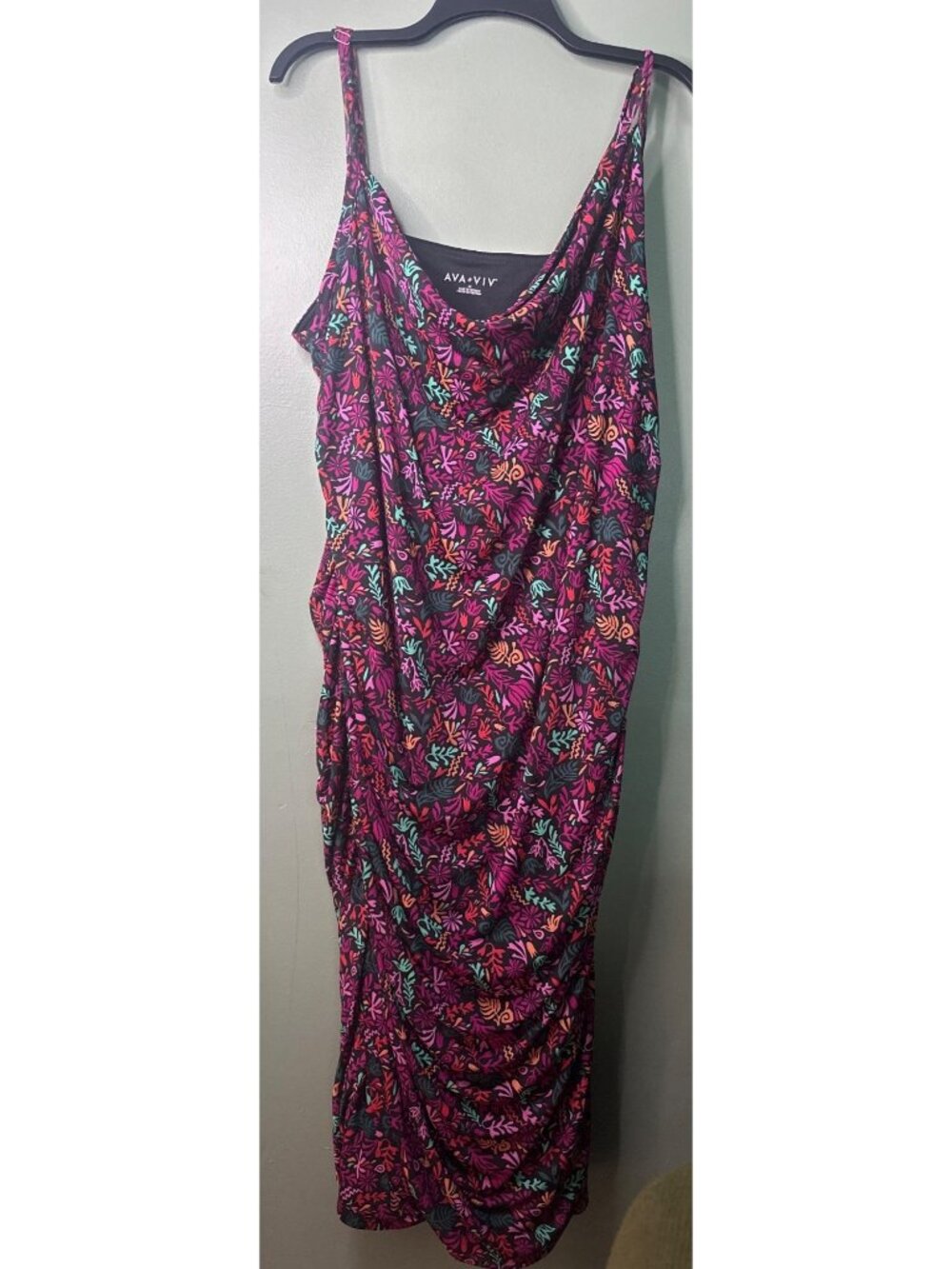 Ava & Viv Women’s 2X Tropical Bodycon Midi Dress Vacationcore Resortwear